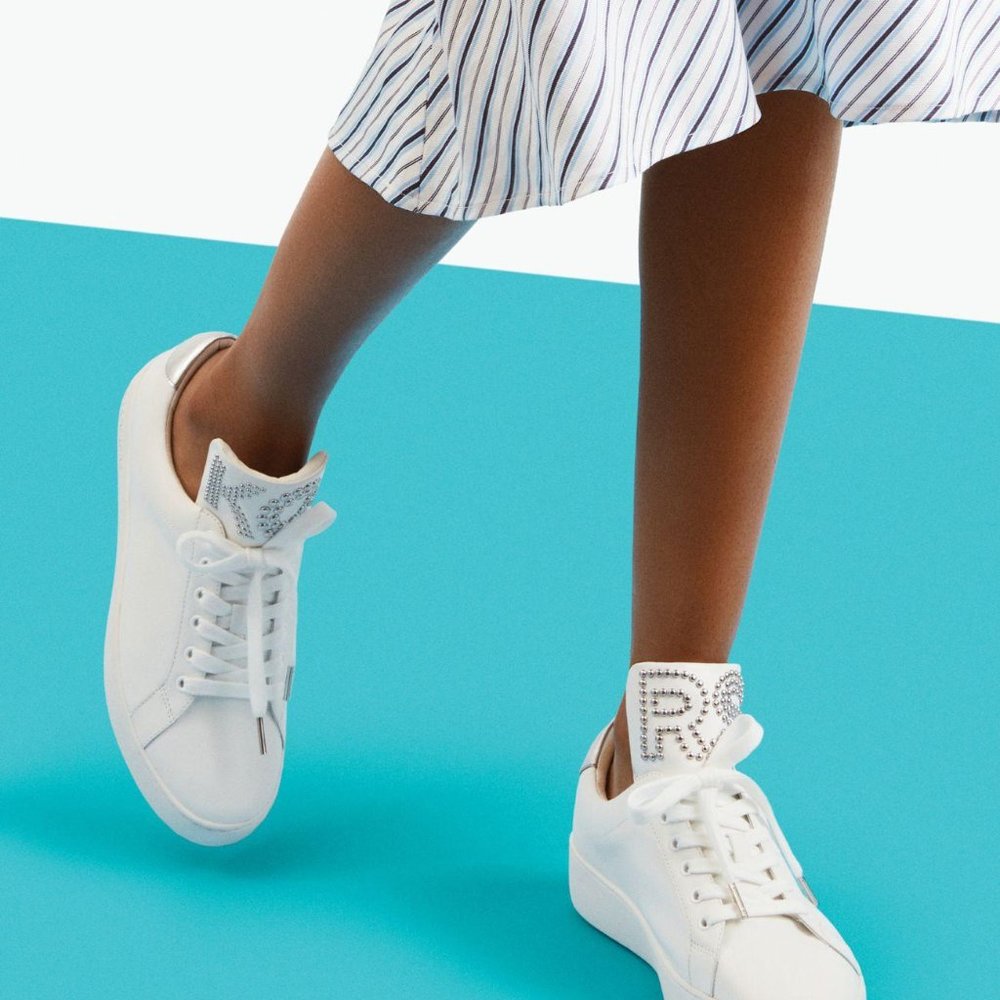 Michael Kors Mindy White Leather Studded Sneaker - Picture 1 of 14